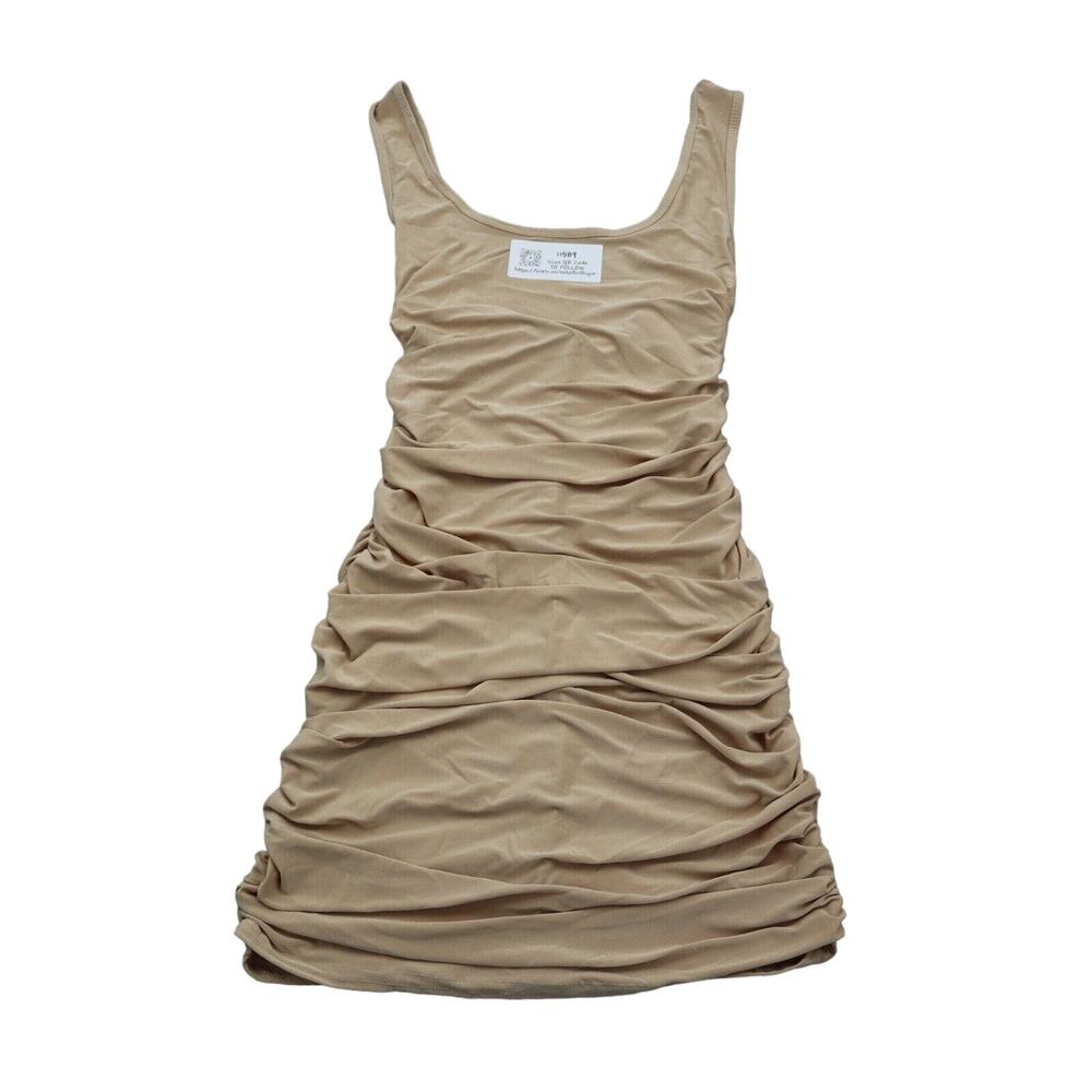 Stylewise Dress Womens 8 Beige Sleeveless Wide Strap Ruched Fitted Casual Wear
